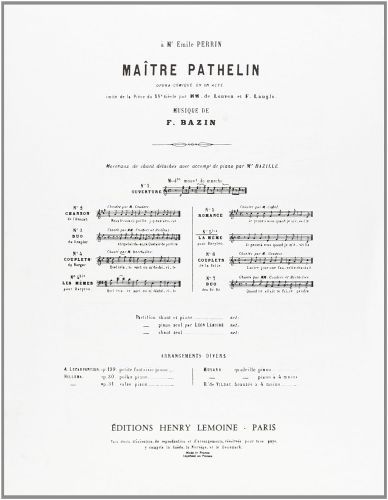 copertina Matre Pathelin n5 bis Romance Editions Henry Lemoine