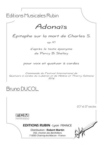 couverture Adonas, pitaphe sur la mort de Charles S. pour voix et quatuor  cordes Martin Musique