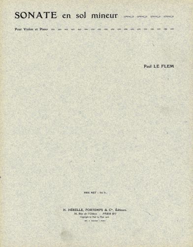 cover Sonate en Sol min. Editions Henry Lemoine