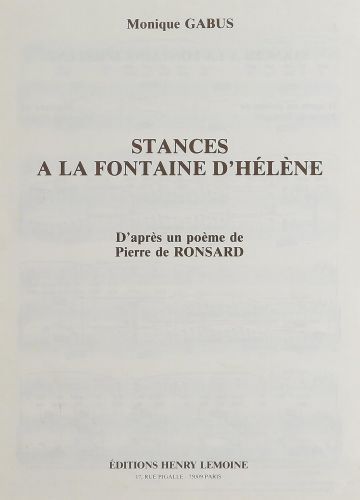 cover Stance � la fontaine d'H�l�ne Editions Henry Lemoine