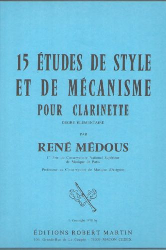 einband Quinze tudes de Style et de Mcanisme Pour la Clarinette Editions Robert Martin